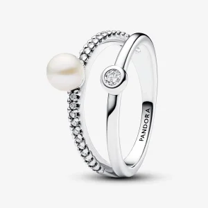 (bilde for) Pandora Behandlet Ferskvannskulturperle og Pavé Dobbel Båndring - 193147C01