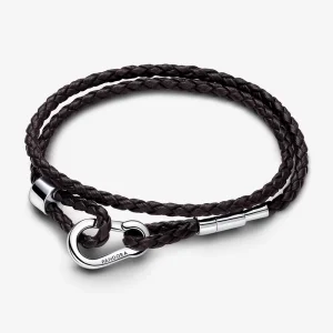 (bilde for) Pandora Moments Brunt Dobbelt Flettet Skinnarmbånd - 593338C01