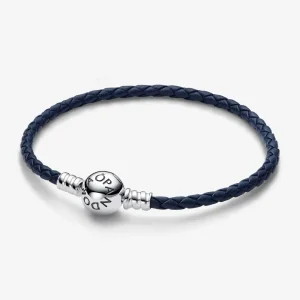 (bilde for) Pandora Moments Rund Klemme Blått Flettet Skinnarmbånd - 592790C01