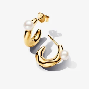 (bilde for) Pandora Organisk Formede Hoop Øreringer med Behandlet Ferskvannskulturperle - 263261C01