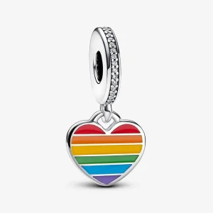 (bilde for) Pandora Pride regnbuehjerte sterlingsølv dingler med klar cubic zirconia, rød, oransje, gul, grønn, blå, lilla emalje - 792017CZ_E029