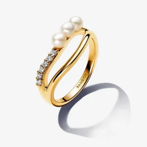 (bilde for) Pandora Ring med Behandlet Ferskvannskulturperle og Organisk Formet Dobbelt Bånd - 163258C01