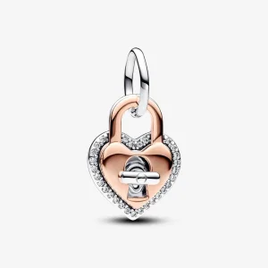 (bilde for) Pandora Tofarget Vendbart Hjerte Hengelås Dobbel Hengende Charm - 783079C01