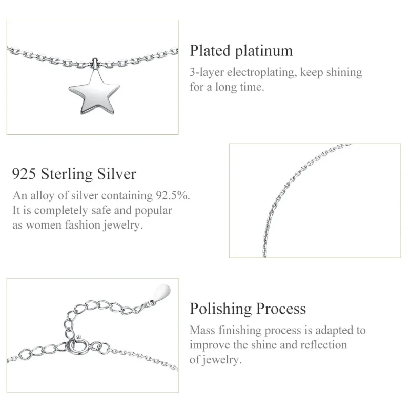 (bilde for) Pandora Style Silver Starry Anklet - SCT009 - Vis 6