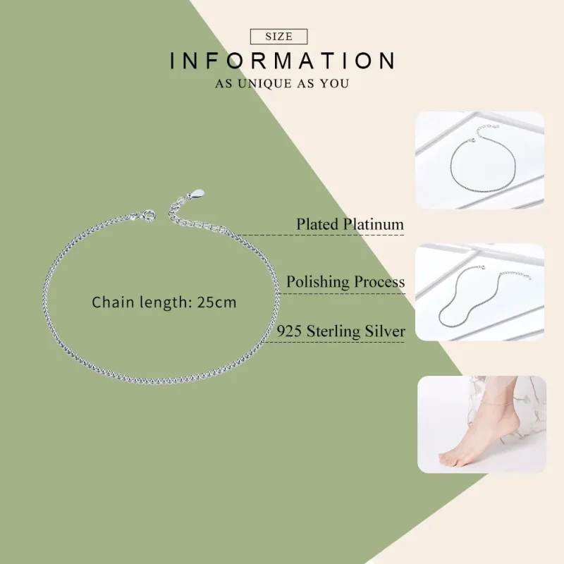 (bilde for) Pandora Style Sølv Enkel Anklet - SCT002 - Vis 7