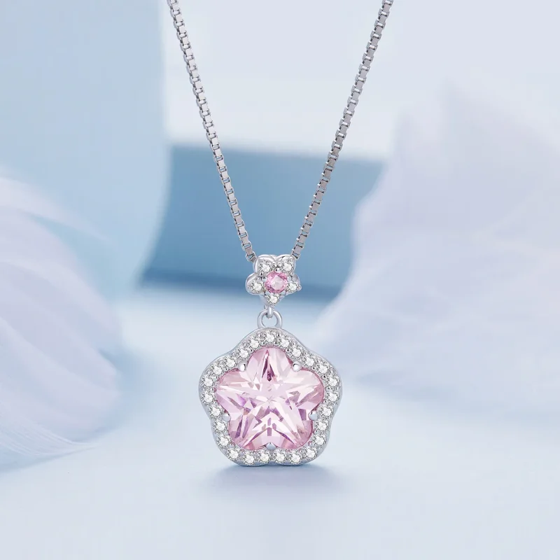 (bilde for) Pandora stil halskjede med liten blomst - BSN329 - Vis 3