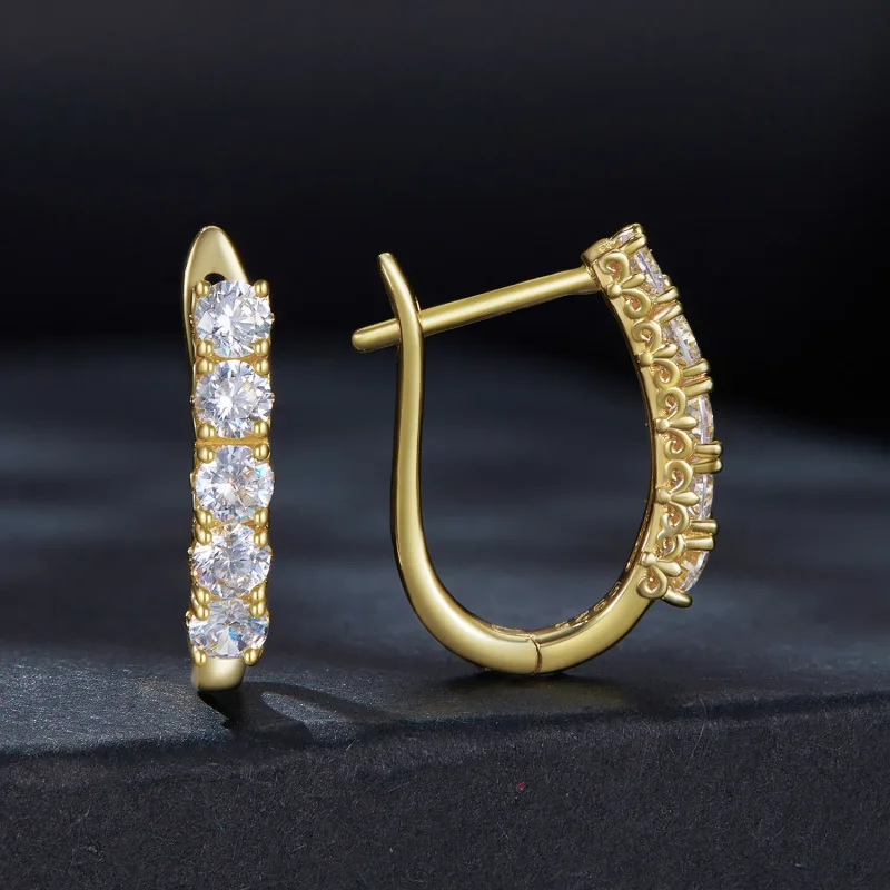 (bilde for) Pandora-stil U-formede Moissanite mønster bøyler øredobber - MSE011-B - Vis 2