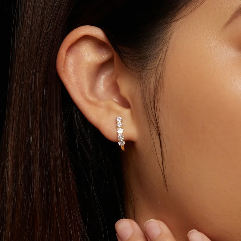 (bilde for) Pandora-stil U-formede Moissanite mønster bøyler øredobber - MSE011-B - Vis 5
