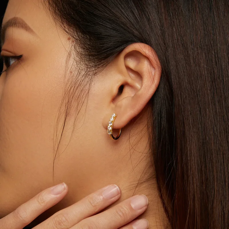 (bilde for) Pandora-stil U-formede Moissanite mønster bøyler øredobber - MSE011-B - Vis 7