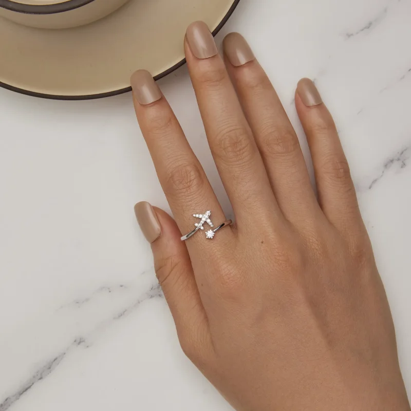 (bilde for) Pandora Style Airplane Open Ring - SCR623-A - Vis 3