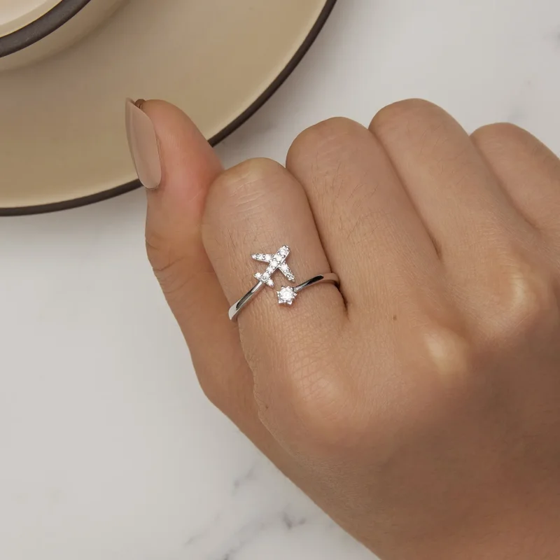 (bilde for) Pandora Style Airplane Open Ring - SCR623-A - Vis 4