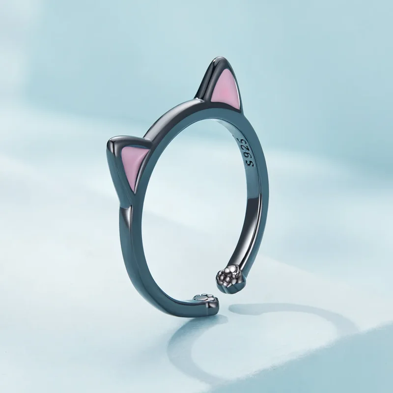(bilde for) Pandora Style Black Cat Ears Open Ring - SCR922 - Vis 2
