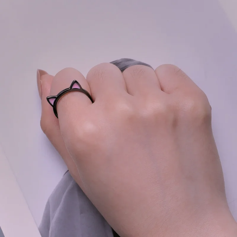 (bilde for) Pandora Style Black Cat Ears Open Ring - SCR922 - Vis 5