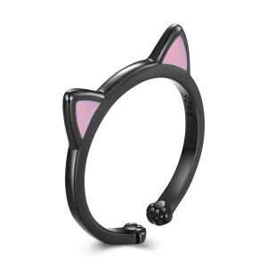 (bilde for) Pandora Style Black Cat Ears Open Ring - SCR922