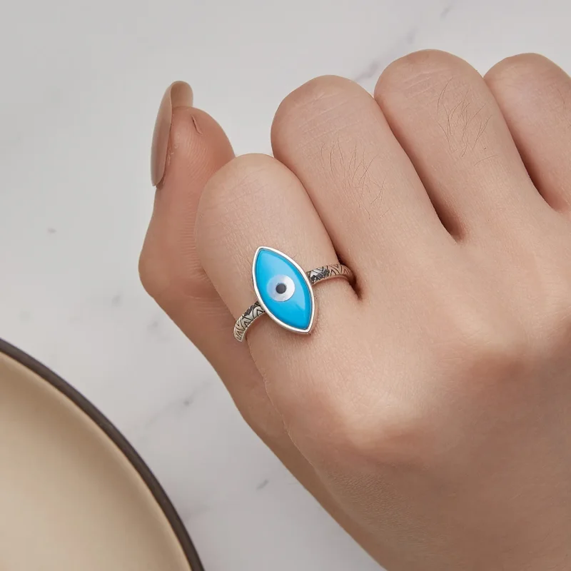 (bilde for) Pandora Style Blue Devil Eye Open Ring - SCR937 - Vis 6
