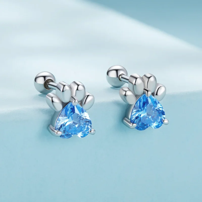 (bilde for) Pandora Style Blue Dog Paw Stud øredobber - SCE1574-LB - Vis 2