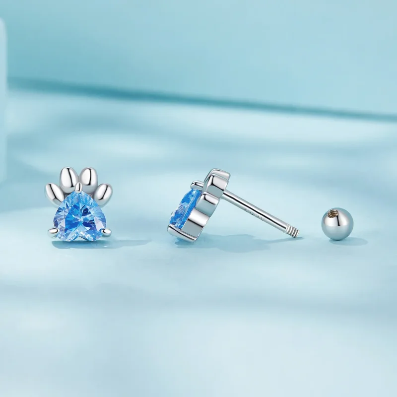 (bilde for) Pandora Style Blue Dog Paw Stud øredobber - SCE1574-LB - Vis 4
