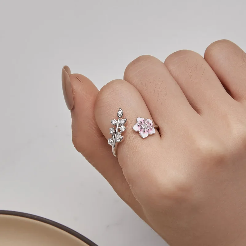 (bilde for) Pandora Style Cherry Blossoms Open Ring - BSR438 - Vis 6