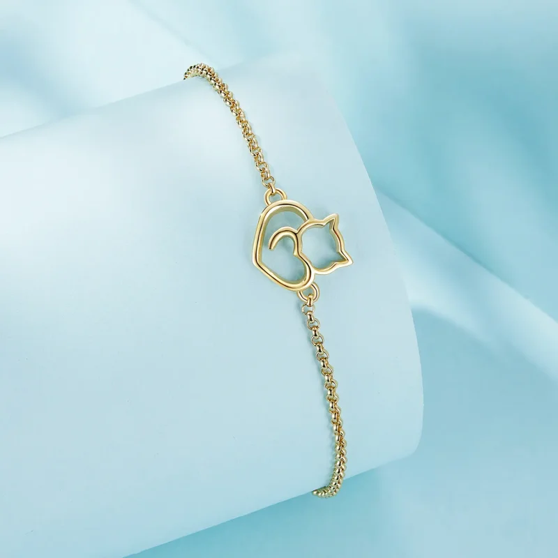 (bilde for) Pandora Style Cute Cat gullbelagt armbånd - SCB102-B - Vis 2