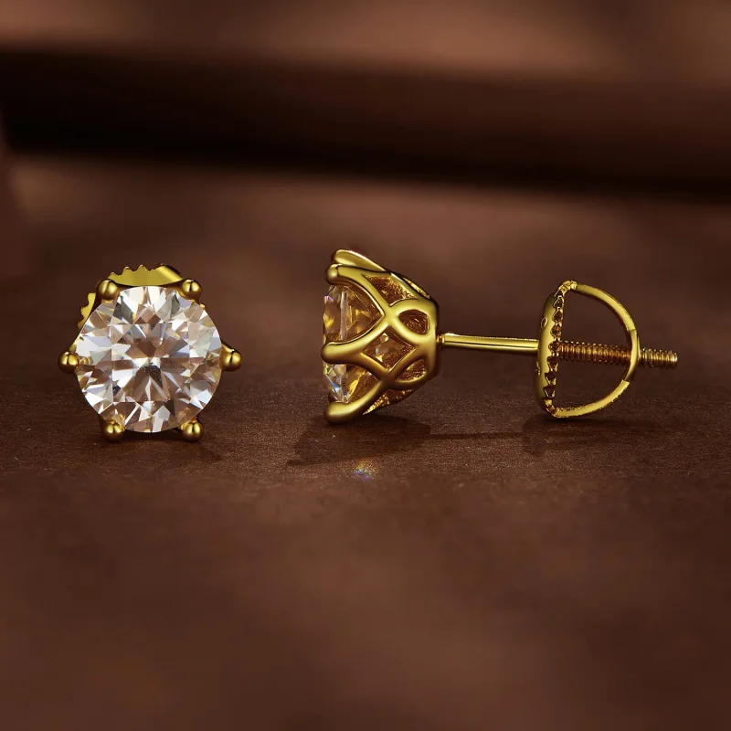 (bilde for) Pandora Style gullbelagte en karat seks-klor moissanite øredobber - MSE004-BL - Vis 2