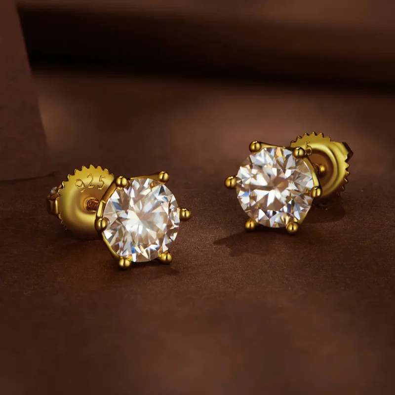 (bilde for) Pandora Style gullbelagte en karat seks-klor moissanite øredobber - MSE004-BL - Vis 3