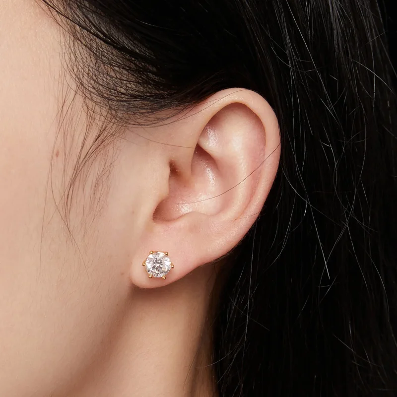 (bilde for) Pandora Style gullbelagte en karat seks-klor moissanite øredobber - MSE004-BL - Vis 4