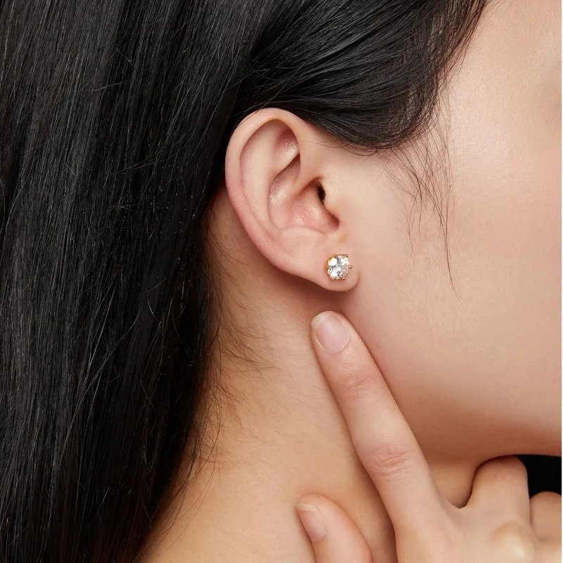 (bilde for) Pandora Style gullbelagte en karat seks-klor moissanite øredobber - MSE004-BL - Vis 6