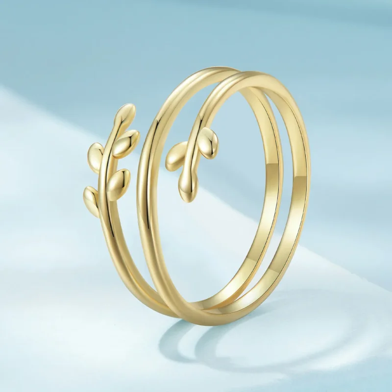 (bilde for) Pandora Style Gullbelagte sirkler av blader åpen ring - SCR755-B - Vis 2
