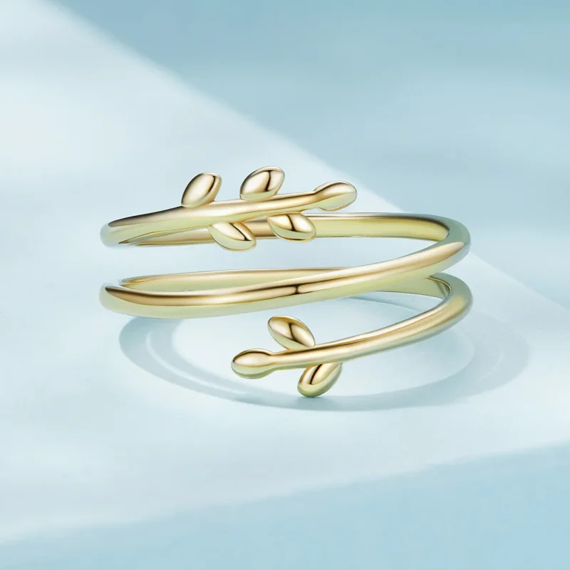 (bilde for) Pandora Style Gullbelagte sirkler av blader åpen ring - SCR755-B - Vis 3