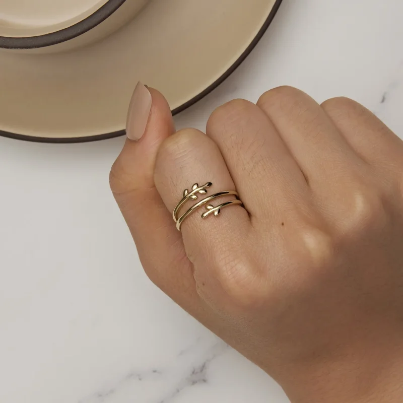 (bilde for) Pandora Style Gullbelagte sirkler av blader åpen ring - SCR755-B - Vis 5