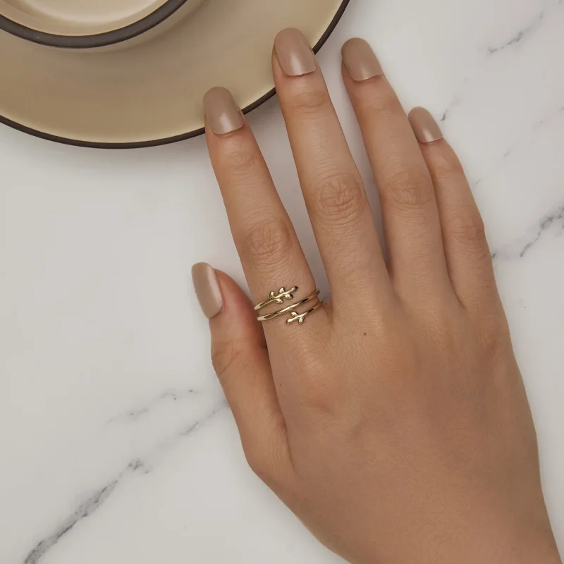 (bilde for) Pandora Style Gullbelagte sirkler av blader åpen ring - SCR755-B - Vis 6