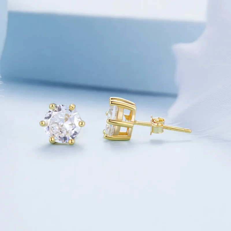 (bilde for) Pandora Style gullbelagte skinnende sirkon øredobber - BSE615-7B - Vis 4