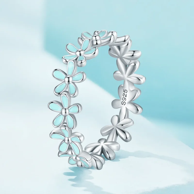 (bilde for) Pandora Style Little Blue Flower Ring - SCR931 - Vis 2