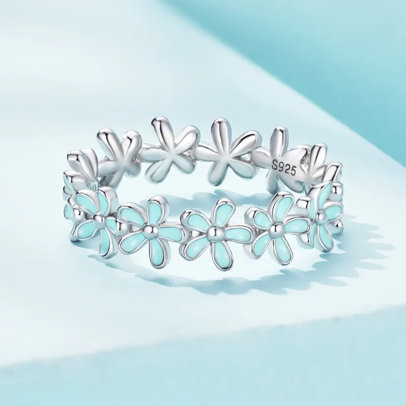 (bilde for) Pandora Style Little Blue Flower Ring - SCR931 - Vis 3