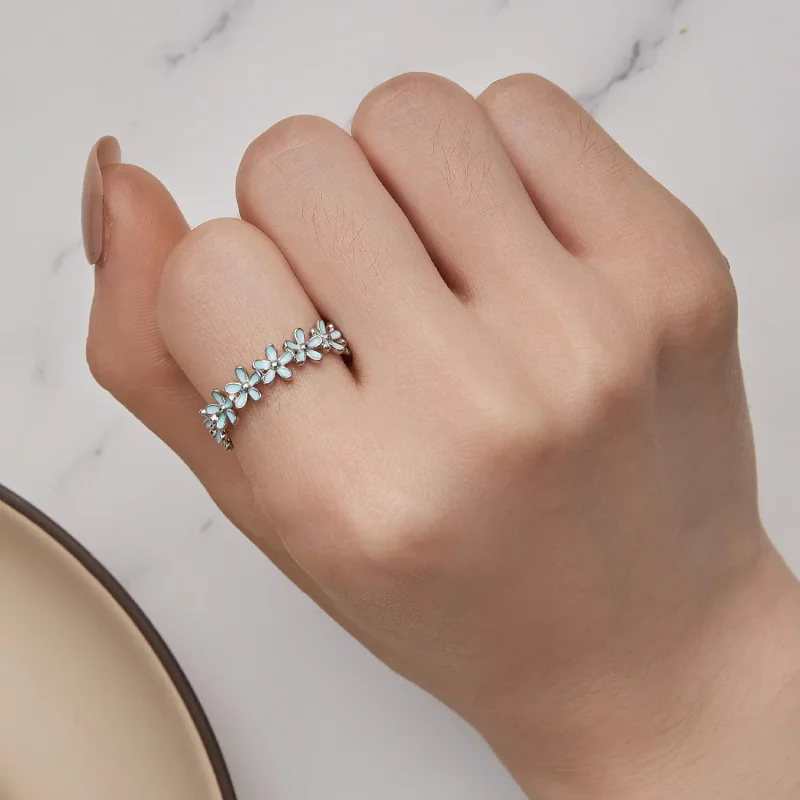 (bilde for) Pandora Style Little Blue Flower Ring - SCR931 - Vis 5