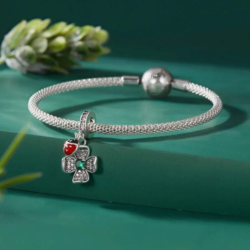 (bilde for) Pandora Style Lucky Clover Ladybug Anheng Charm - SCC2523 - Vis 3