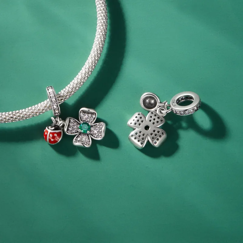 (bilde for) Pandora Style Lucky Clover Ladybug Anheng Charm - SCC2523 - Vis 4