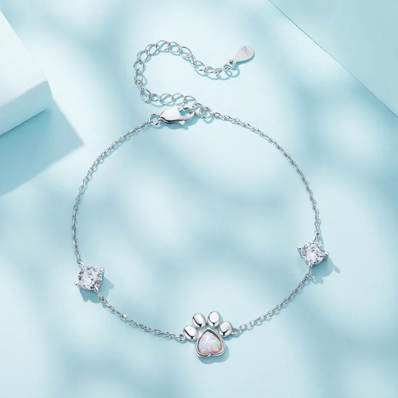 (bilde for) Pandora Style Opal Paw Print Armbånd - SCB256 - Vis 2