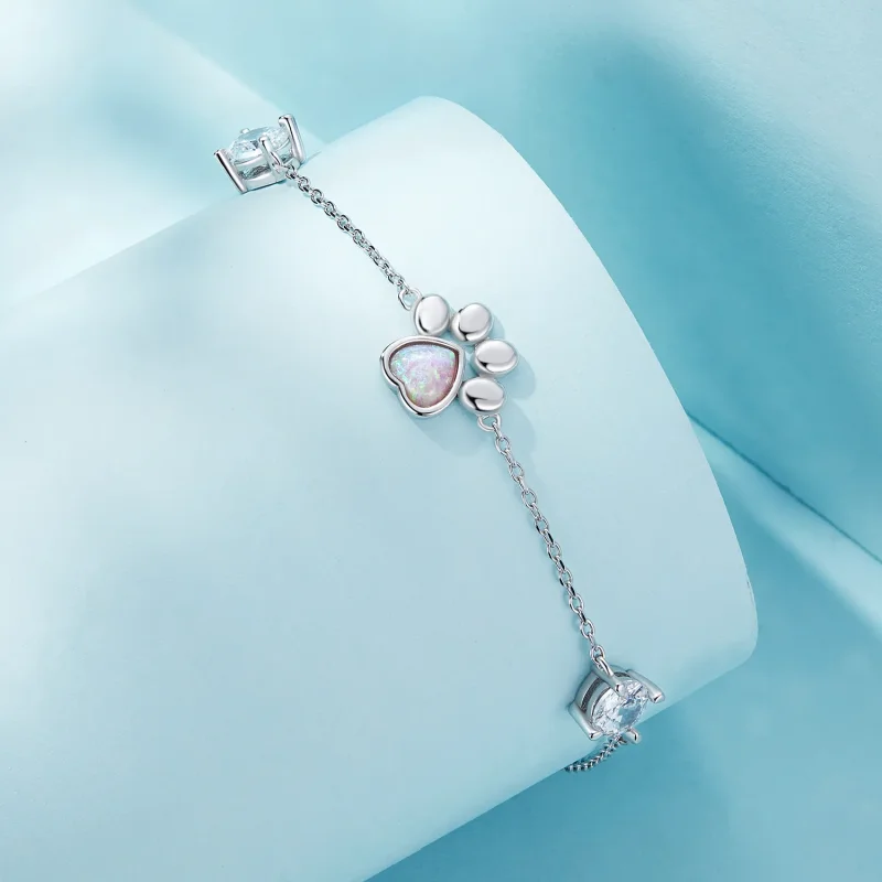 (bilde for) Pandora Style Opal Paw Print Armbånd - SCB256 - Vis 3