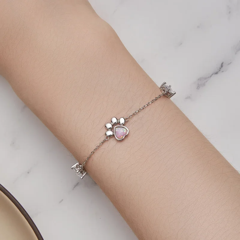 (bilde for) Pandora Style Opal Paw Print Armbånd - SCB256 - Vis 5