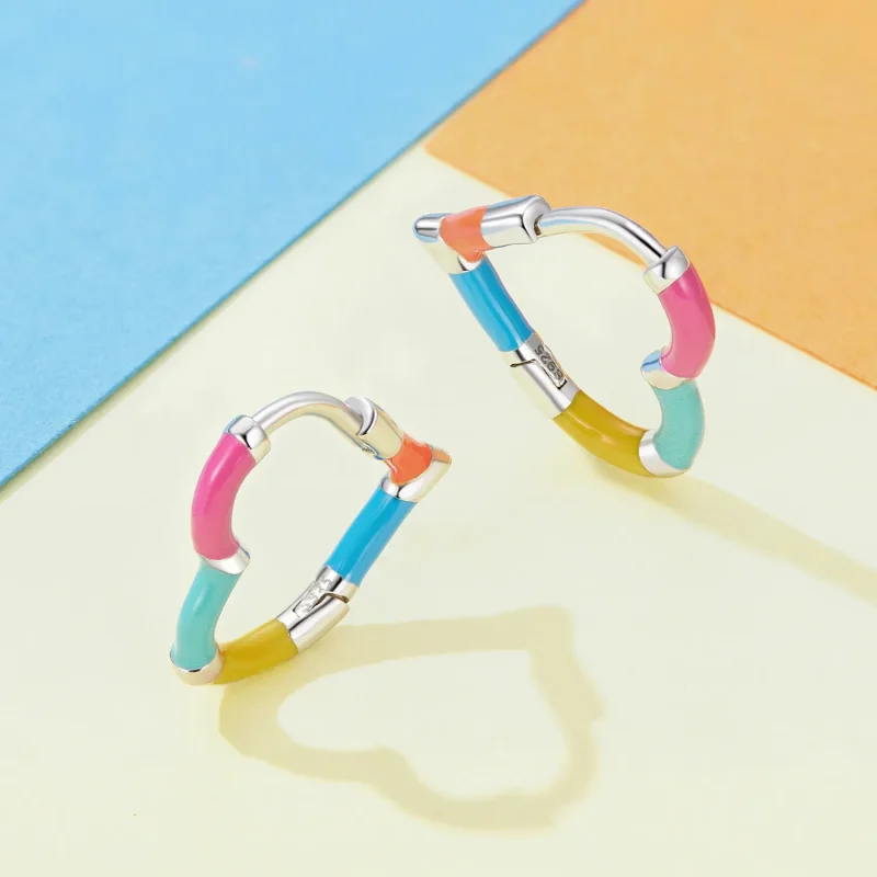 (bilde for) Pandora Style Rainbow Heart Hoops øredobber - SCE1607 - Vis 3