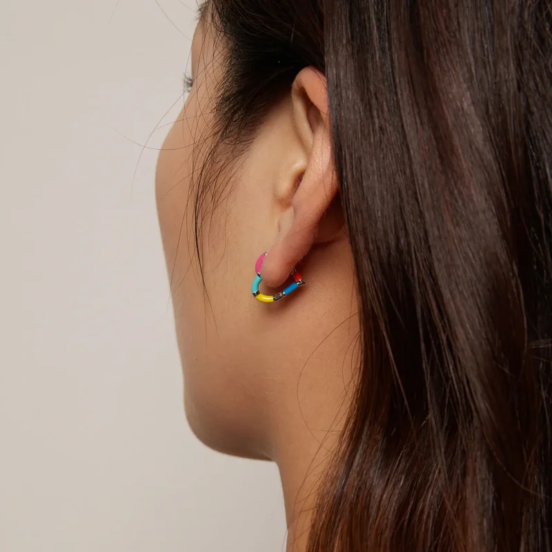 (bilde for) Pandora Style Rainbow Heart Hoops øredobber - SCE1607 - Vis 5