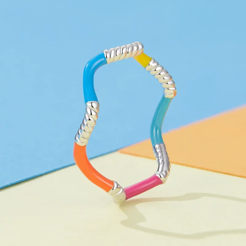 (bilde for) Pandora Style Rainbow Wavy Irregular Ring - SCR941 - Vis 2