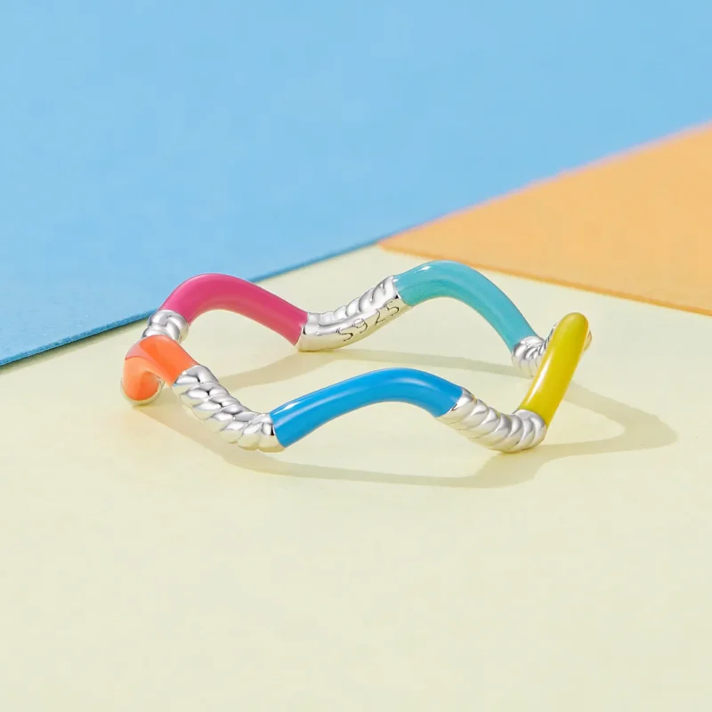 (bilde for) Pandora Style Rainbow Wavy Irregular Ring - SCR941 - Vis 3