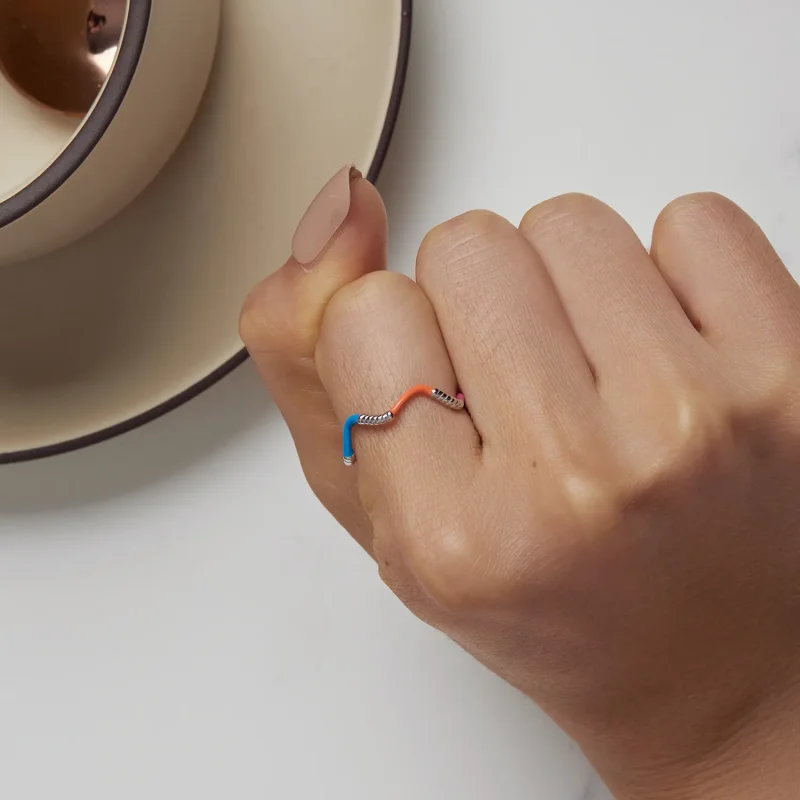 (bilde for) Pandora Style Rainbow Wavy Irregular Ring - SCR941 - Vis 5