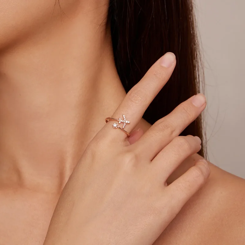 (bilde for) Pandora Style Rose Gold Distance Open Ring - SCR623-C - Vis 4