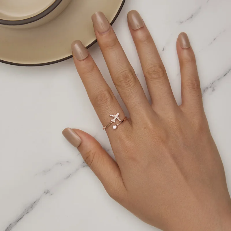 (bilde for) Pandora Style Rose Gold Distance Open Ring - SCR623-C - Vis 5