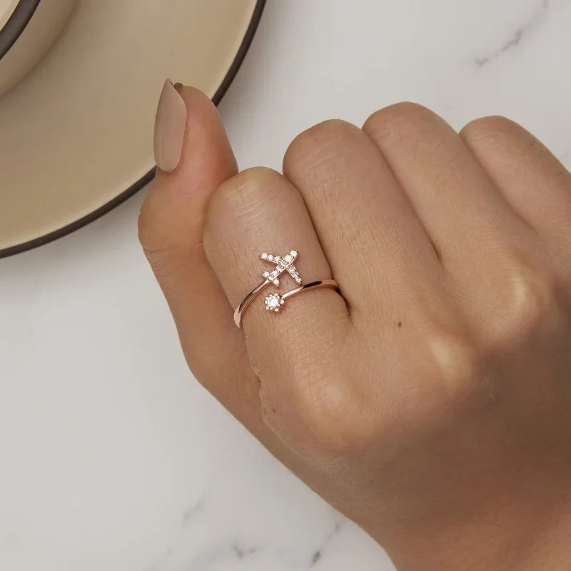 (bilde for) Pandora Style Rose Gold Distance Open Ring - SCR623-C - Vis 6
