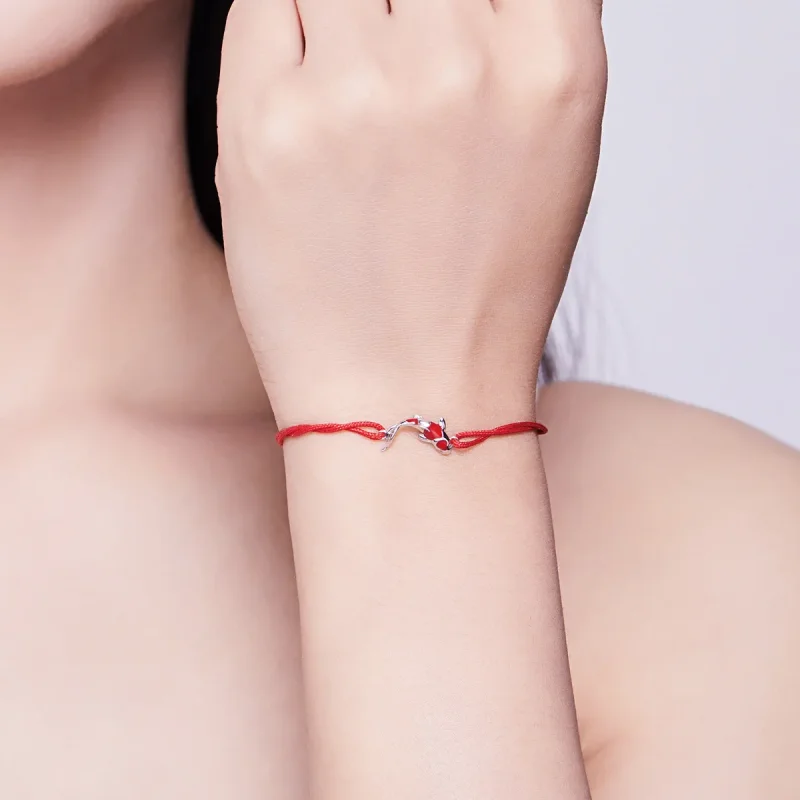 (bilde for) Pandora-stil rødt tau med sølv Lucky Carp-armbånd - SCB145 - Vis 2