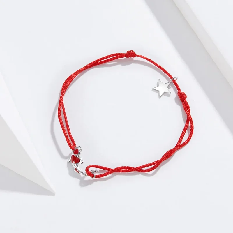 (bilde for) Pandora-stil rødt tau med sølv Lucky Carp-armbånd - SCB145 - Vis 3
